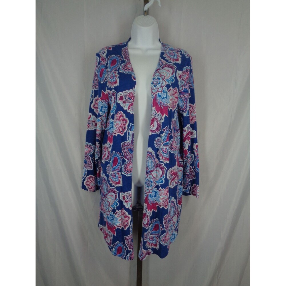 Chicos Ultimate Tee Floral Cardigan Open Front Size 1 (8) Medium New